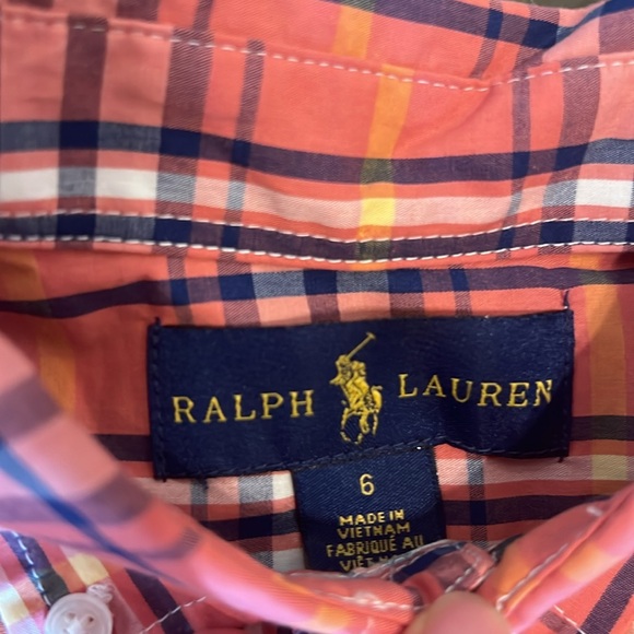 Boys size 6 Ralph Lauren button up shirt. Pink plaid. Brand new. - Picture 2 of 2